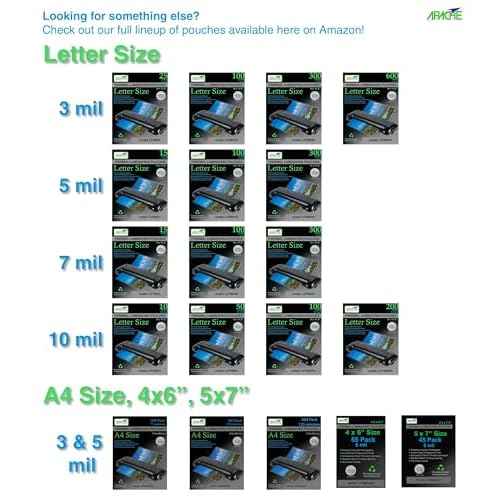 Apache Laminating Pouches 5 mil, for 8.5 x 11 inch Letter Size Paper, 9 x 11.5 inch Sheets, 300 Pack, Office and School Supplies, Thermal Laminator, Super Clear Sheets, 300-Pack, 5mil, Letter Sized