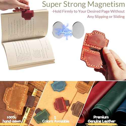 Custom Bygone Mark Bookmark with Pen Holder Personalized Magnetic Leather Bookmarks with Initial Magnetic Leather Pen Holder Bookmark for Reading Women and Men Gifts for Booklovers (Red, A)