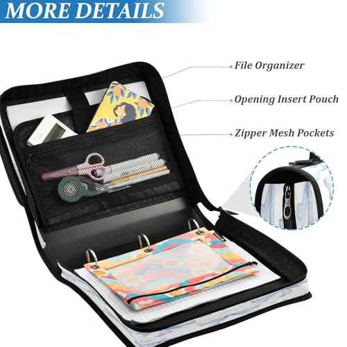 Blue Bows Zipper Binder for School with Shoulder Strap & Extra Pockets - 1.5 Inch 3-Ring Binder Holds 500+ Sheets, Textbooks, Laptop