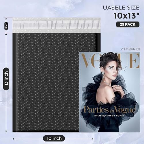 METRONIC Black Waterproof 10x13 Inch Bubble Mailers 25 Pack Padded Envelopes