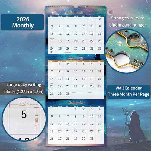 2026 Calendar - 3 Month Wall Calendar Vertical Display (Folded in a Month), JAN 2026 - DEC 2026, 11" x 26", 3 Month Calendar, 2026 Wall Calendar 12 Month - Green