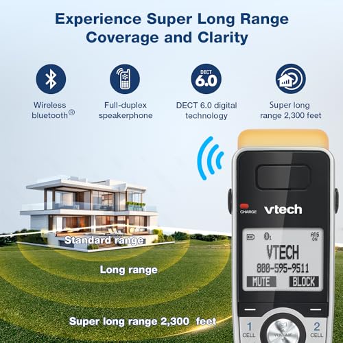 VTech IS8151-5 Cordless Phone with 5 Handsets, 2300 ft Range, Bluetooth, Call Blocking