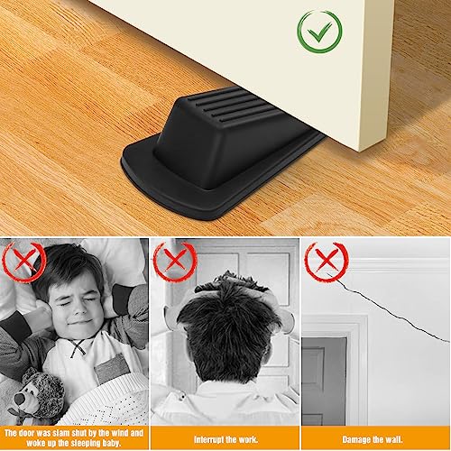 Crosize 5 Pack Rubber Door Stops Non-Slip for 0.2–1.1in Gaps, Black