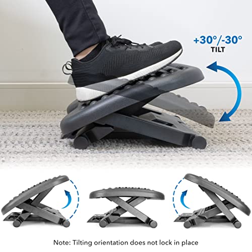 Mount-It! Foot Rest Under Desk with Massage Rollers & 3-Position Foot Pedal – Black