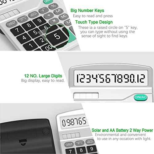 Splaks 4 Pack Standard Functional Desktop Calculator - Solar and AA Battery Dual Power Electronic Calculator with 12-Digit Large Display (2 Basic Black & 2 Updated Silver)
