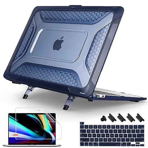 [ 2022 Honeycomb Fold Kickstand ] May Chen Compatible with MacBook Pro 16 inch Case with Touch Bar, 2019 2020 Release Model A2141, Heavy Duty Dual Layer Hard Shell Case Cover with TPU Bumper£¬Navy blue