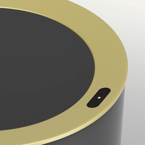 Yatmung Touchless Bathroom Trash Can with Lid - Motion Sensor Garbage Can - Waste Basket for Bedroom, Living Room, Toilet, Office, Plastic - Automatic Trash Bin - Black with Gold Edge