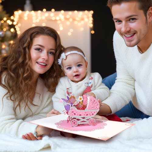 New Baby Pop Up Card for Girls, Welcome New Baby Cards, for Baby Shower, Newborn, Congratulations.