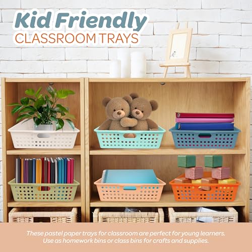 Classroom Paper Baskets Set of 6 - Boho Color Plastic Organizer Trays for Teachers & Students