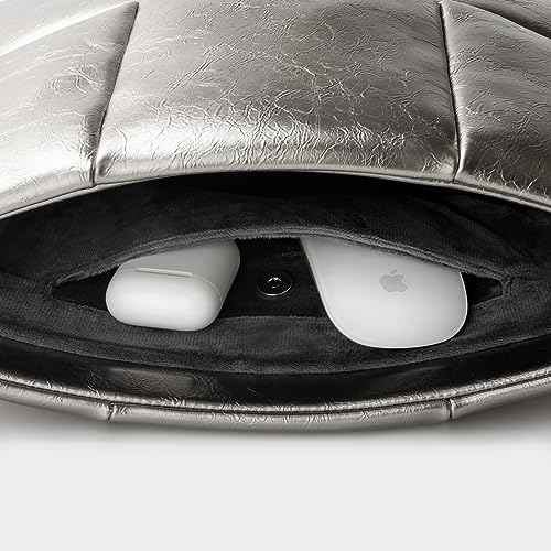Comfyable Puffy Laptop Sleeve 13 Inch 14 Inch, Puffer Laptop Carrying Case, Pillow Case Compatible with MacBook Air M4 2025 M3 M2 M1, MacBook Pro M5 M4 Pro/Max, Silver