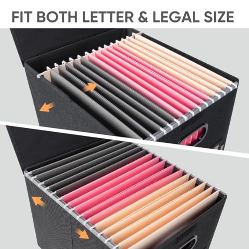 BALEINE Collapsible File Organizer Box with Lid - Black, 1 Pack, 15x12.5x10.5 Inches