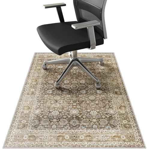 36"x48" Vintage Brown Floral Office Chair Rug, Durable Desk Chair Rug,Machine Washable Computer Chairs Mat on Home Office,Anti Slip Under Desk Carpet, Floor Protectors for Computer Floor, Rolling Mat