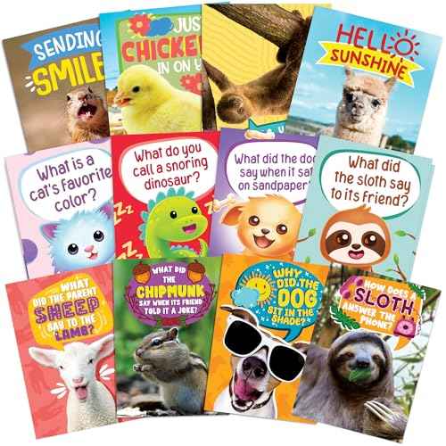 T MARIE 72 Funny Animal Notecard Set with Envelopes and Stickers - 4.5¡± x 6.25¡± Humorous Thinking of You Cards - Unique Designs with No Repeats Ideal for Kids, Teachers, Summer Camp, and More