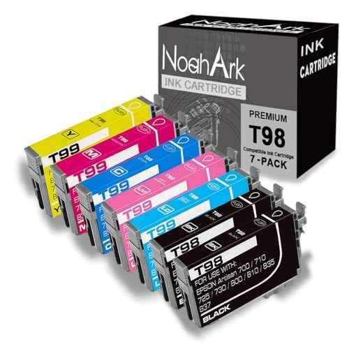 NoahArk 7 Packs T098 T099 Remanufactured Ink Cartridge Replacement for Epson 98 99 for Artisan 700 710 725 730 800 810 835 837 Printer (2 Black,1 Cyan,1 Magenta,1 Yellow,1 Light Cyan,1 Light Magenta)