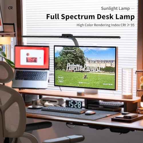 Full Spectrum LED Desk Lamp, Sun Lamp 15W Eye-Caring Table Light with CRI¡Ã95, Flicker-Free, Low Blue Light, 2700K-6500K, Stepless Dimming, 360¡Æ Arm, Clamp Base for Office & Study