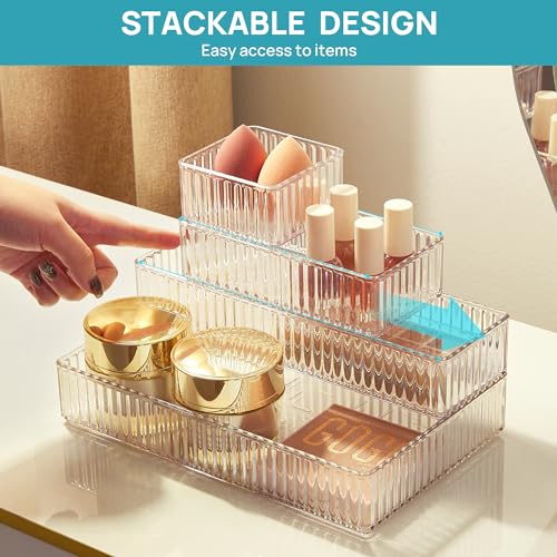 Clear Makeup Drawer Organizer Bins 7 pcs Stackable Acrylic Storage Containers