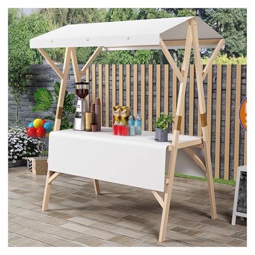 JYHHCYS White Large Foldable Food Cart with Wheels - Portable Market Stall for Events