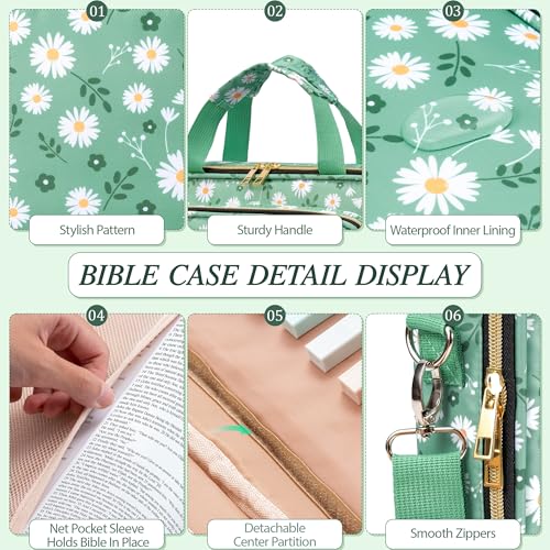 Bible Cover Case for Women, Large Bible Bag w/Shoulder Strap, Bible Study Supplies Journaling Kit Pink Book Carrying Case with Pastel Highlighters Tabs, Christmas Christian Gifts for Women Mom Friends