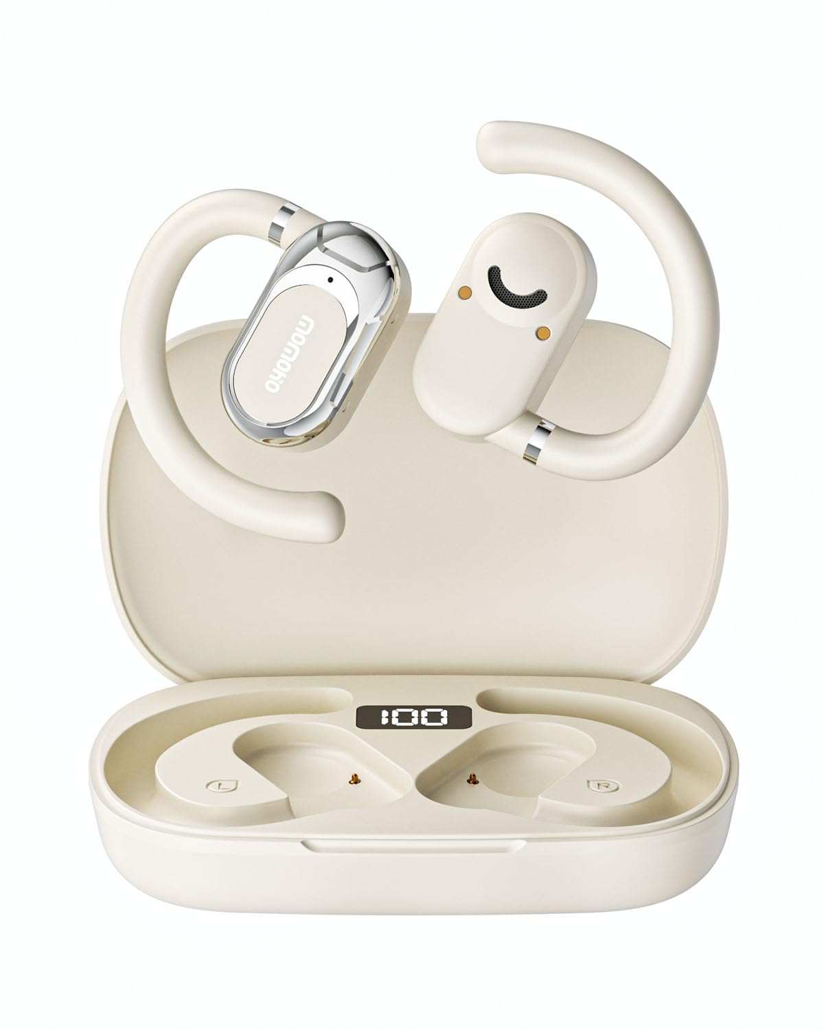MOMOHO Open Ear Headphones, Open Ear Earbuds with Earhooks, Lightweight Air Conduction Earphones, Touch Control,Up to 37 Hours Power with Case, Sweat Resistant for Yoga,Workouts, Running