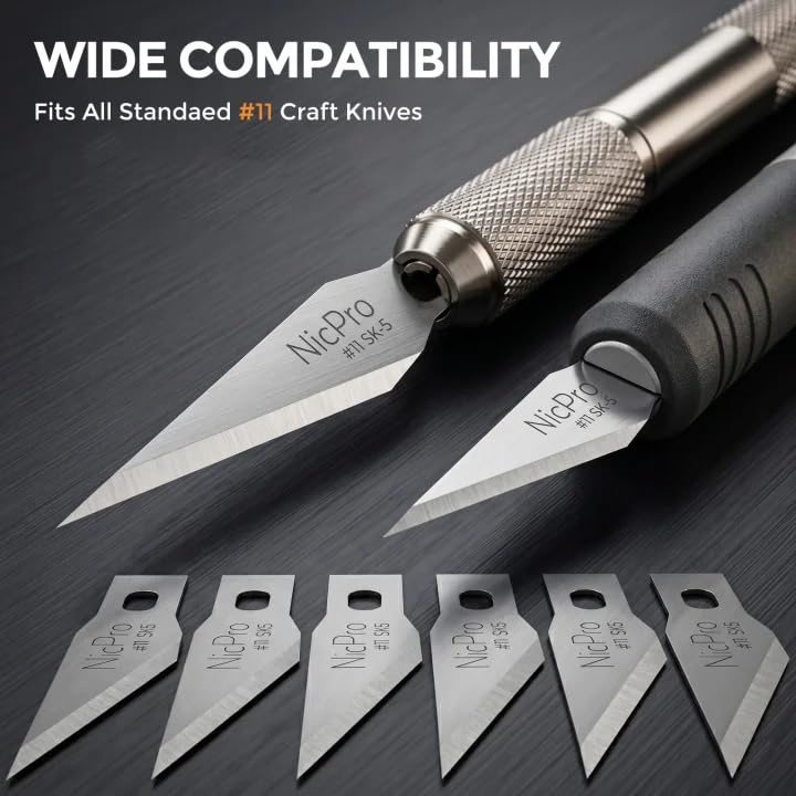 Nicpro #11 Hobby Blades Refill Set, SK-5 High Carbon Steel Precision Cutter