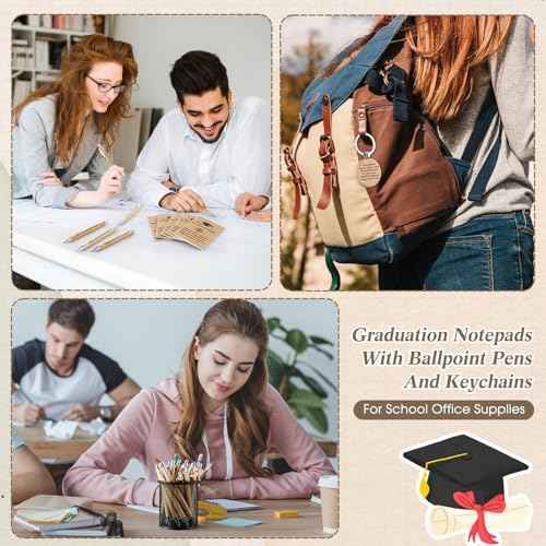 150 Pcs Class of 2025 Graduation Gifts Bulk Inspirational Pocket Kraft Notebooks and Ballpoint Pens with Wooden Keychains Graduation Party Favors for Daughter Son College Senior Students