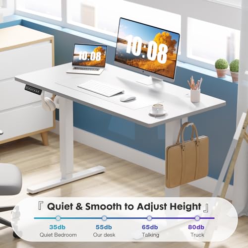 Sweetcrispy Electric Standing Desk Adjustable Height, 48x24 Inch Sit Stand Up Home Office Desks Computer Workstation PC Work Table with 3 Memory Preset Splice Wood Board Metal Frame, White