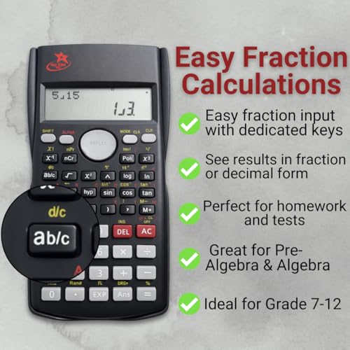 RED STAR TEC Non-Graphing Scientific Calculator - SAT Ready, Fraction Key, Single Pack