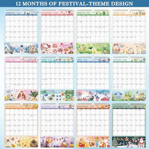 2026 Wall Calendar - 11.4" x 14.5", 12 Months from Jan. 2026 - Dec. 2026, 2026 Wall Calendar with Pockets for Home & Office, Vertical Calendar with Hanging Loop