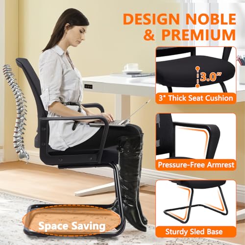 CLATINA 2-Pack Black Office Guest Chair with 3D Lumbar Support, Mid Back Mesh Backrest