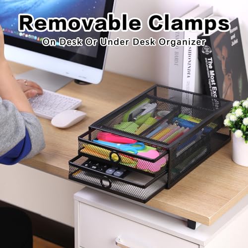 ROSYLINE Black 2-Tier Under Desk & Desktop Drawer Organizer - Large Capacity