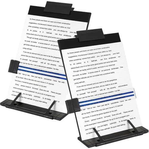 Adjustable Desktop Document Holder Stand with Paper Clip Line Guide - Black Metal, 2 Pack