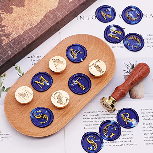 SWANGSA Initial Alphabet Wax Seal Stamp Kit, Vintage Botanical Leaves 26 Letters A-Z Sealing Stamp with 2pcs Wooden Handles for Wedding Party Invitation, Gift Wrap, Envelope, Christmas Card (A-Z Set)