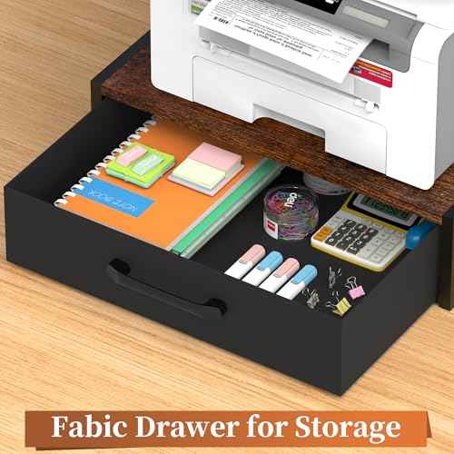 Alyoen Printer Stand for Desk with Storage Drawer, 3 Tier Desktop or Under Desk Printer Shelf, Large Printer Table Organizer for Home Office, Fit Fax Machine, Scanner