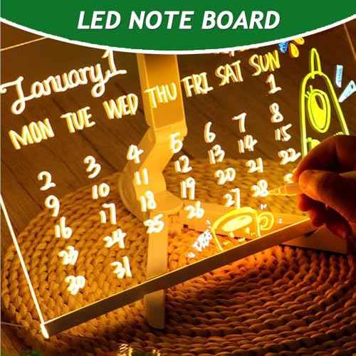 LED Note Board with Colors, Message Light up Drawing Board for Kids with 7 Colors Pens and Stand Drawing Board, Acrylic Dry Erase Board with Light for Halloween Birthday Christmas (5.9 ¡¿ 5.9")