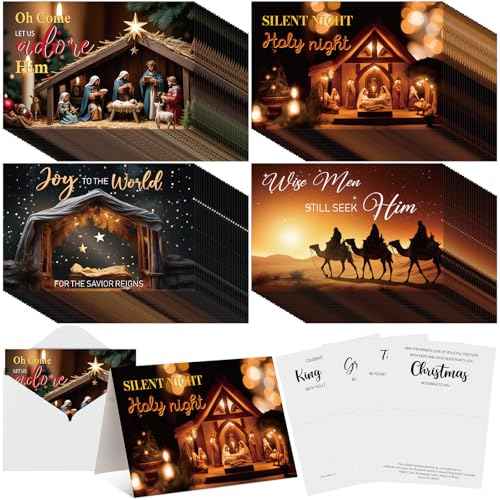 Eersida 100 Pcs Religious Nativity Christmas Card with Scripture Christmas Cards with Envelopes Bulk Religious Cards Bible Verses Nativity Scenes from Scripture for Xmas Winter New Year