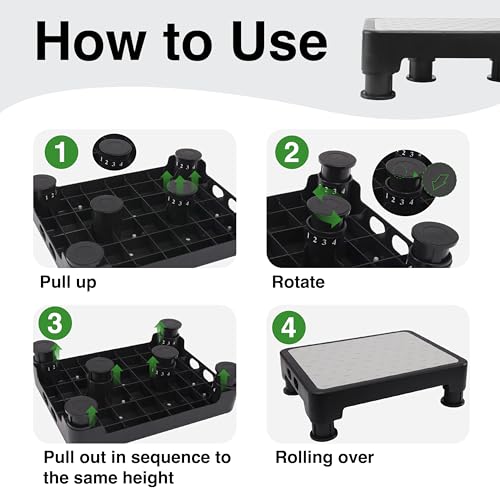 Adjustable Step Stool for Bed, Bathtub, Car and Kitchen, 4-Level Height 3.4"-5", Non-Slip Platform with 6 Anti-Skid Feet ? Step Stool for Adults Seniors Kids Maternal, Black