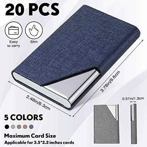 Yexiya 20 Pieces PU Leather Business Card Holder with Magnetic Closure Stainless Steel Slim Wallet Case for ID Credit Card Women Men(Black, Blue, Bronze, Grey, Brown)