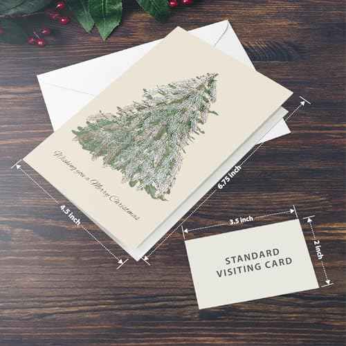 easykart labels Pack of 48 Luxury Christmas Cards Christmas Tree Design, 6.75 x 4.5 Inch Merry Christmas Cards with Seal Stickers For Friends, Family and loved Ones