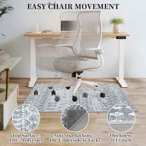 Office Chair Mats for Hardwood Floor, 36"X48" Desk Chair Mat for Hard Floor, Gaming Computer Chair Mat Office Rug for Rolling Chairs, Low Pile Carpet Under Chair Floor Protector, Grey Trellis