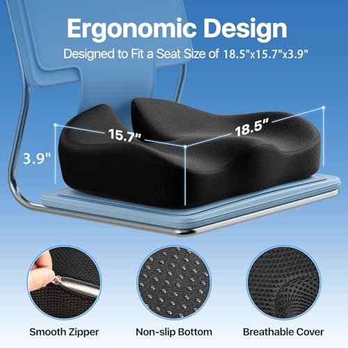 Seat Cushion, Extra Large Memory Foam Cushion for Office Chair Cushions, Ergonomic Cushions Pad Pillow for Pressure Relief Sciatica & Pain Relief for Long Sitting