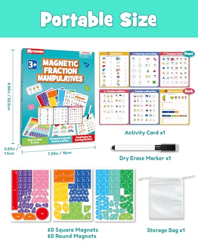Turquoise Magnetic Fraction Puzzle Book for Kids, Educational Manipulatives