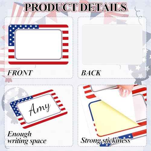 Whaline 180Pcs Patriotic Name Tag Stickers 4th of July American Flag Rectangle Nameplate Sticker Writable Name Label Decals for Independence Day Office School Supplies