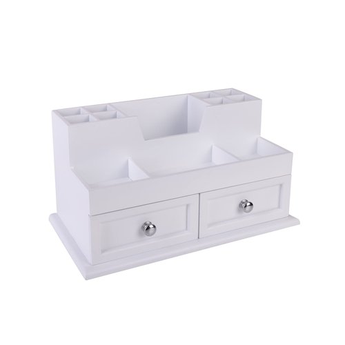 Organize It All Accessory Organizer | Dimensions: 13.8"x 7.3"x 7.1" | Holds Cosmetics | Office Supplies | Tech Accessories | Home Organization | Durable | Has 2 Drawers | 12 Compartments | White