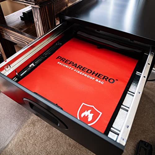 Prepared Hero Fireproof Bag - 2 Pack. Fire Resistant Large 11" by 15" Document Bag to Safely Store Valuables. 2000F Heat Resistance