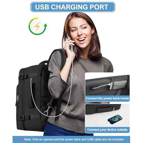 Beraliy Travel Backpack for Men Women, Lightweight Personal Item Trave Bag for Airlines, Carry On Backpack with USB Charging Port, Durable Laptop Backpack, College Weekender Work Daypack, Black
