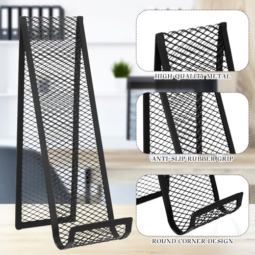 Honoson 4 Pcs Metal Brochure Holder Brochure Stand Black Mesh Fancy Display Flyer Holder Countertop Book Stand Organizer for Tabletop Pamphlet Literature Booklets Magazine Menu Journals