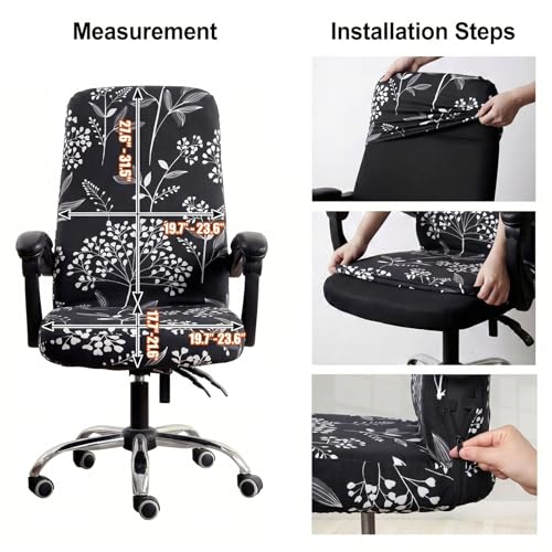 WOMACO Floral Print Office Chair Cover, Black Tree Large - Stretch Slipcover