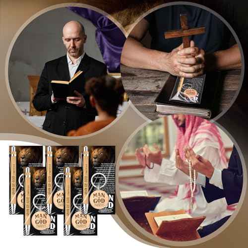 Landical 50 Sets Father Day Man of God Gifts for Men Christian Baptism Gifts, 50 God Keychains 50 Bible Verse Ballpoint Pens 50 Cards Pastor Appreciation Favors for Church Father's Day Supplies