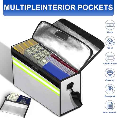 File Organizer Bag with Removable Folder Layers/Wallet,6500¡ÆF Fireproof Document Organizer with Lock&Reflective Strip,Portable Home Travel Safe Storage Box for Important Documents(14.1x9.5x4.2 inches)