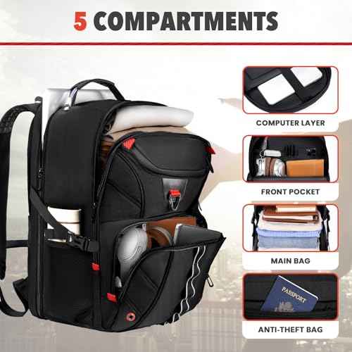 Z-MGKISS Extra Large Travel Backpack, 18.4"-19" Gaming Laptop Rucksack, TSA-Approved Anti-Theft Spacious Daypack for Work, Gym & College, Black